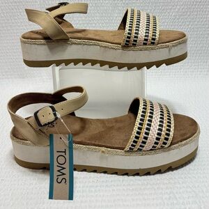 TOMS Tan Platform Sandals with Woven Straps